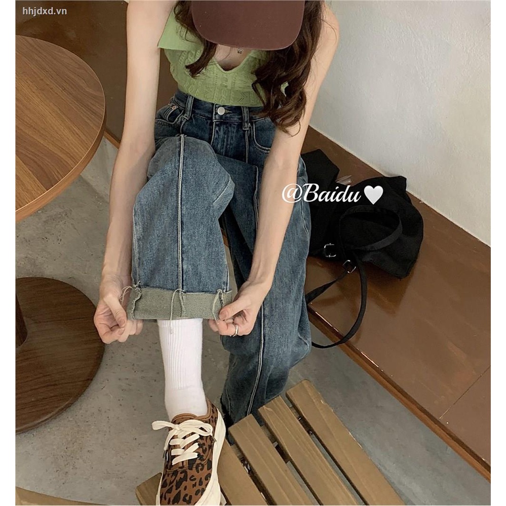 Quần Jeans Nữ Ống Rộng Lưng Cao Thời Trang Mới 2021
