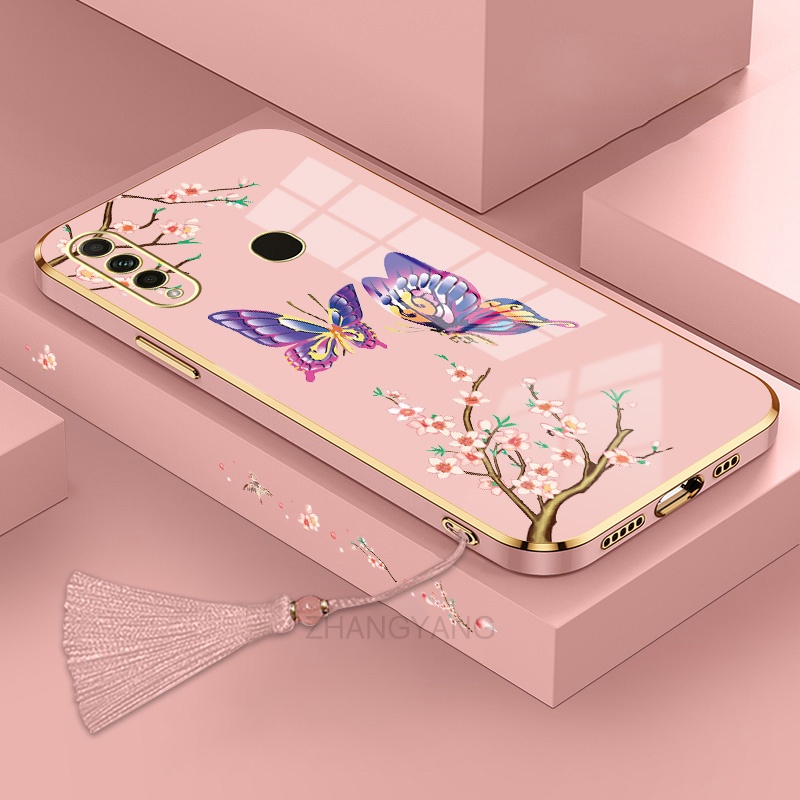 ốp lưng oppo a31 a8 Ốp Điện Thoại Silicon Họa Tiết Bươm Bướm Kèm Dây Đeo Cho oppo a31 a8