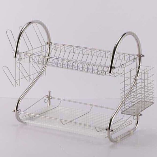 Kệ 2 Tầng Hình Chữ S Inox Đựng Chén Đĩa