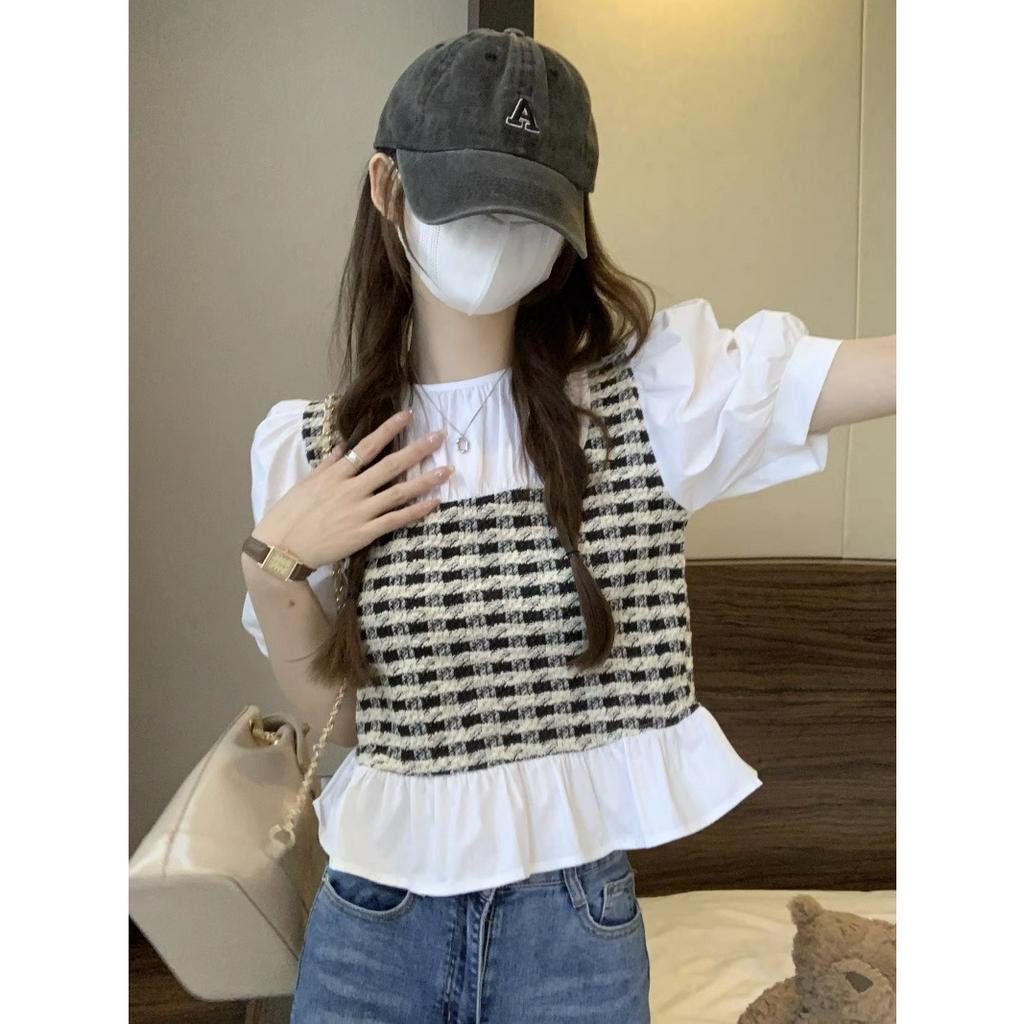 ZHELIHANGFEI Áo Sơ Mi Ngắn Tay Phong Cách Pháp Thời Trang Cho Nữ