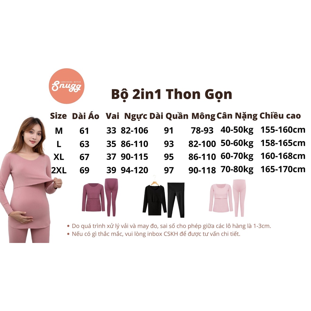 Bộ mặc nhà bầu và sau sinh cho con bú giữ nhiệt thon gọn siêu đàn hồi-  mùa đông 2021 Snugg Việt SNU2104