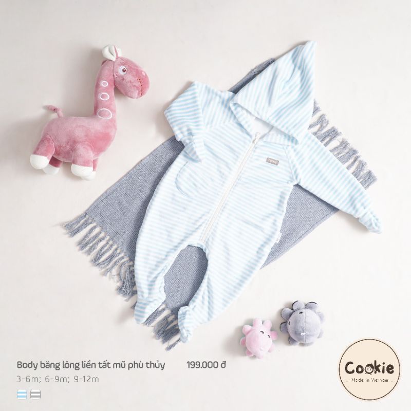 [MỚI] Body Băng Lông Cookie Liền Tất Mũ • 3-6m 6-9M