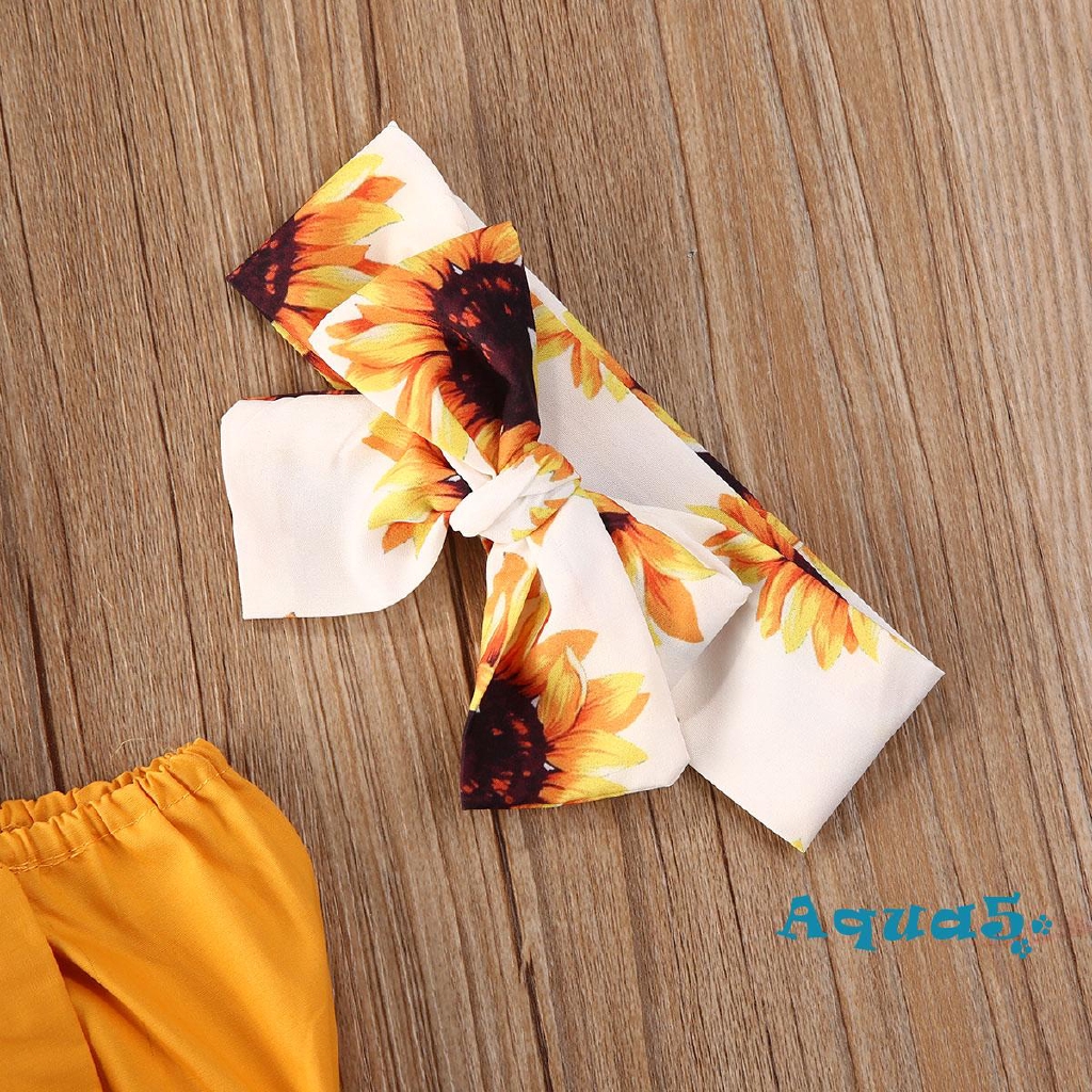 Set áo hai dây màu trơn + chân váy + băng đô in họa tiết hoa hướng dương dễ thương dành cho bé gái