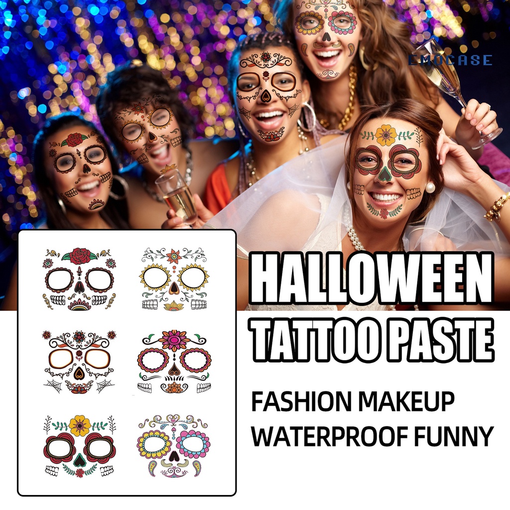 Miếng Dán Hình Xăm Họa Tiết Hoa Chống Thấm Nước Độc Đáo Trang Trí Halloween