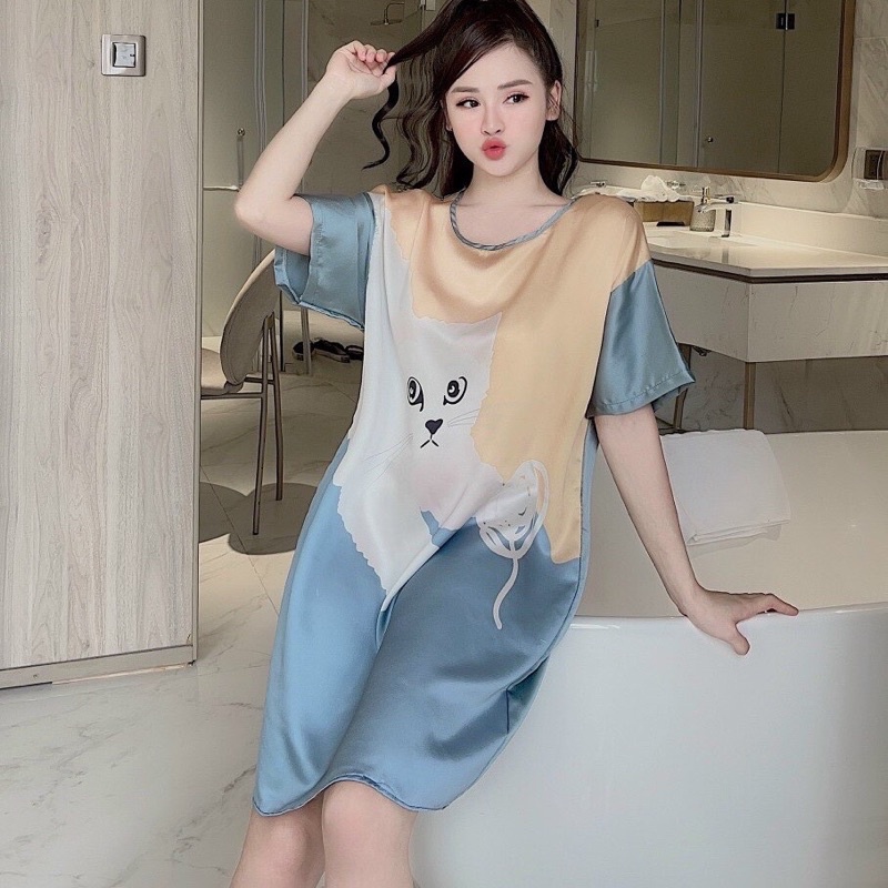 [Siêu Hot] Váy Ngủ Lụa Hình Cute Tay Lỡ Có Ảnh Thật Kèm Video | BigBuy360 - bigbuy360.vn