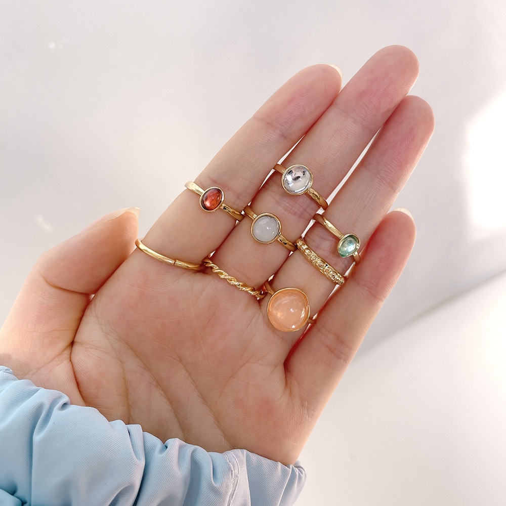 Nhẫn Đính Đá Quý Nhiều Màu Sắc | Set Phụ Kiện Trang Sức Bằng Thép Không Gỉ Mới Cho Nữ