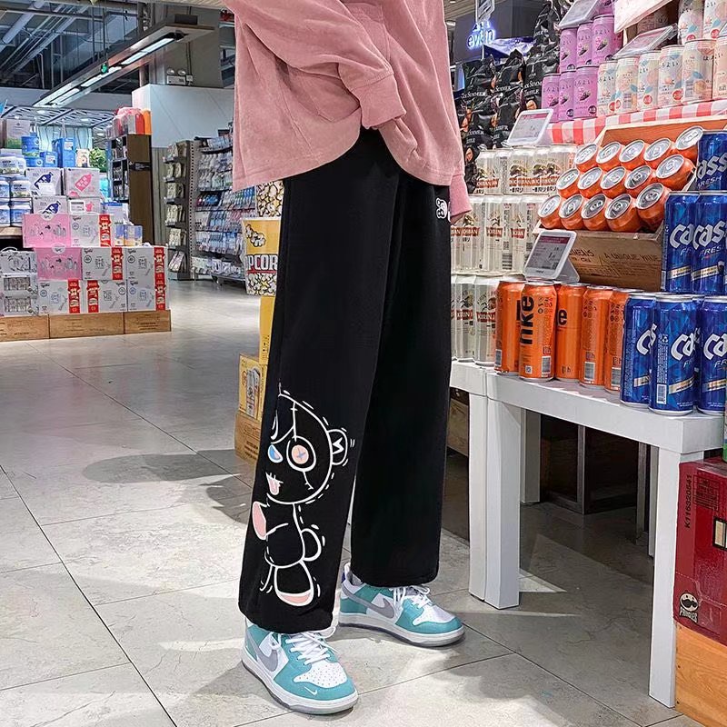 Quần thụng thể thao họa tiết hoạt hình bên hông thoải mái phong cách hip hop đường phố cho nam