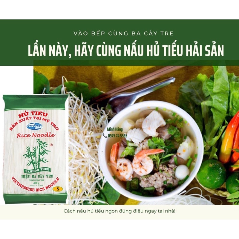 Hủ tiếu Mỹ Tho, hiệu Ba Cây Tre,400gr. Sợi hủ tiếu trắng đục, dai , ngon, không có bị ôi chua trong sử dụng. | BigBuy360 - bigbuy360.vn