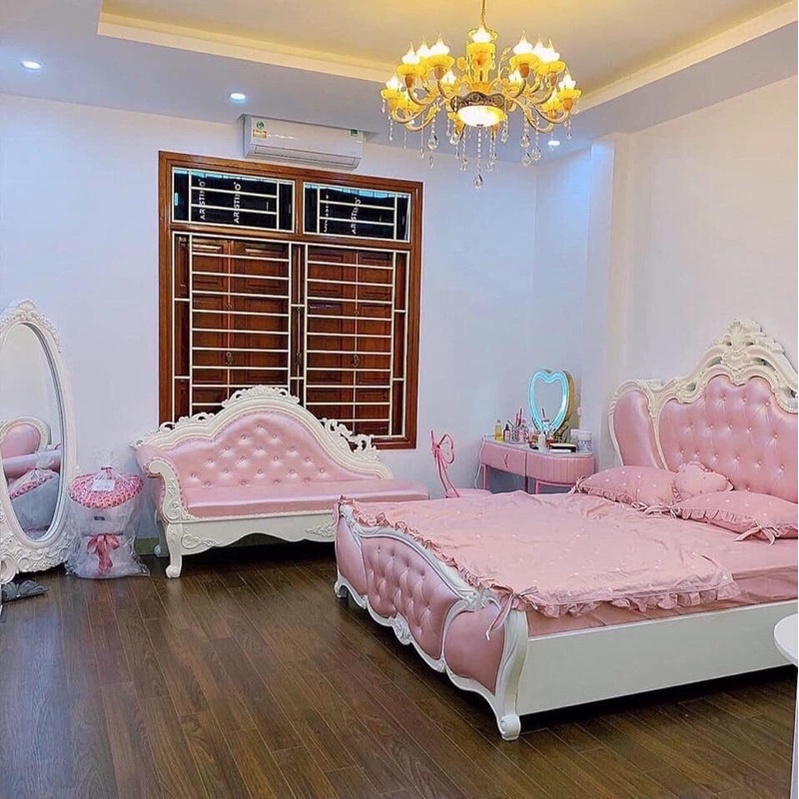 Combo phòng ngủ màu hồng phong cách tân cổ điển