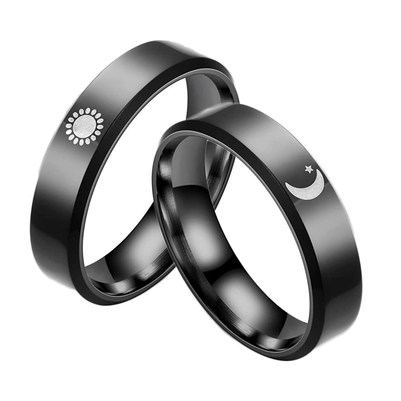 Nhẫn cặp Mặt Trăng Mặt Trời Bằng Thép Không Gỉ titan