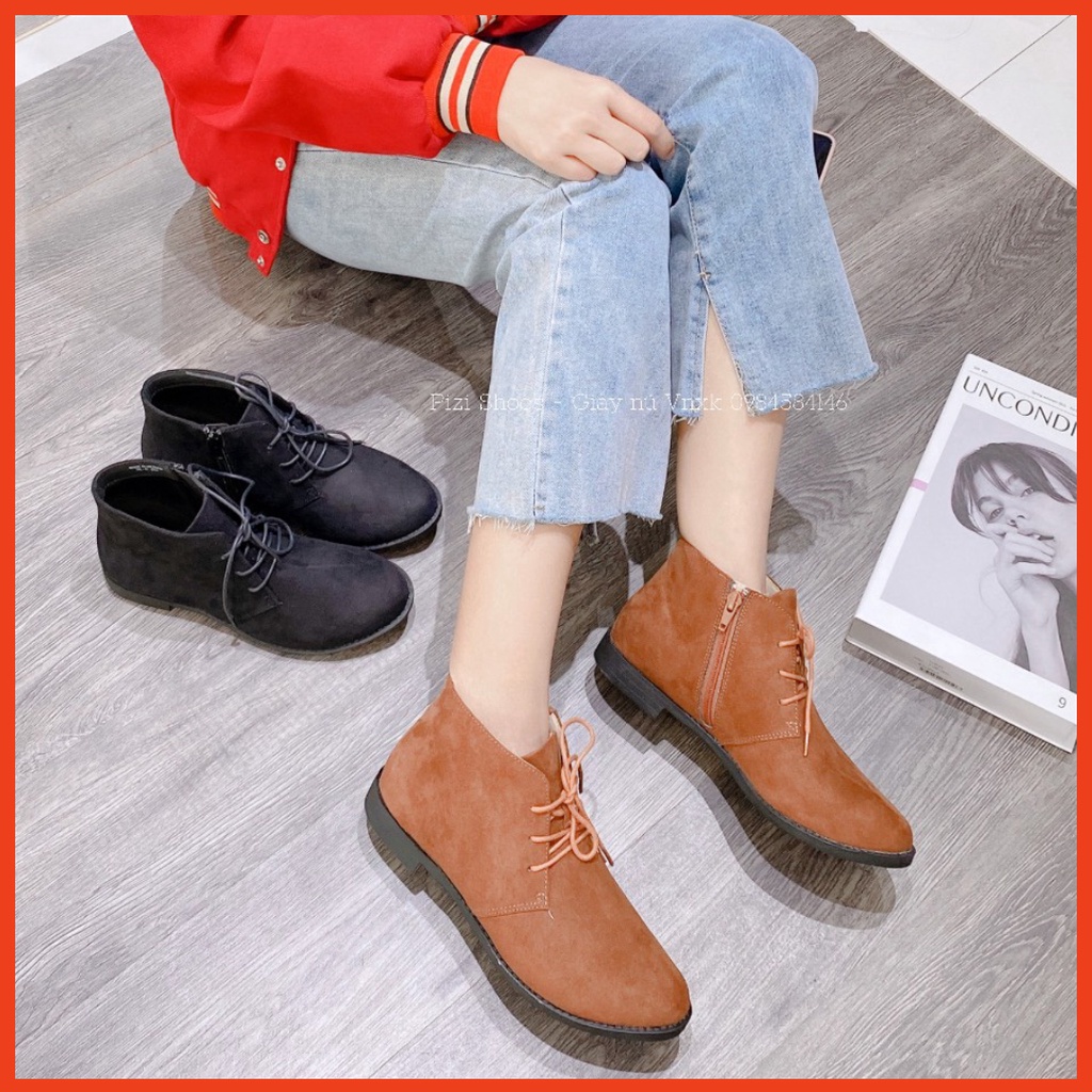 [Video quay thật] Boot Nữ Da Lộn Buộc Dây Đế Bằng Thời Trang VIP25 Pizishoes | BigBuy360 - bigbuy360.vn