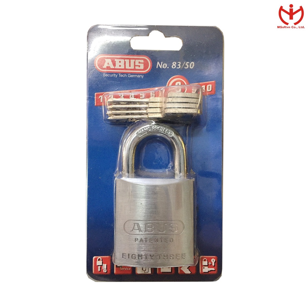 [Hỏa tốc HCM] Ổ khóa ABUS 83/50 thân đồng bọc crom 4 chìa vi tính - MSOFT