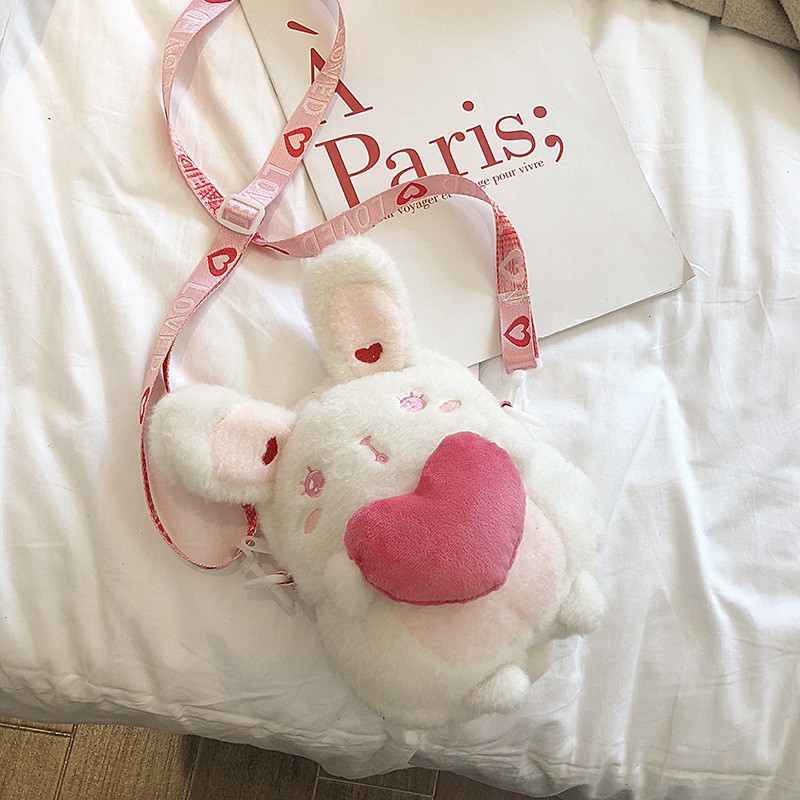Túi đeo chéo hình thỏ trái tim dễ thương thời trang Hàn Quốc cho nữ 2021