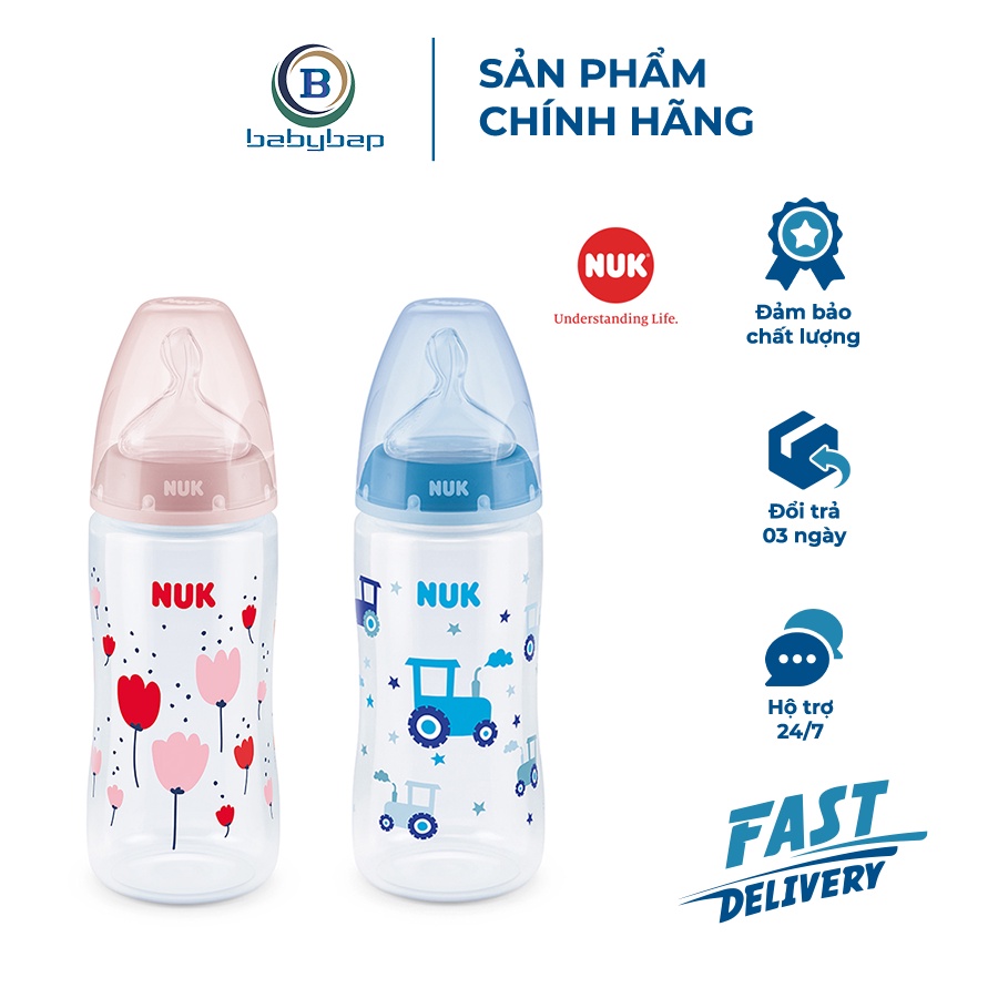 Bình Sữa Cảm Biến Nhiệt NUK PP 150ml/300ml Núm Ti Dẹt Chỉnh Nha Độc Quyền Của NUK