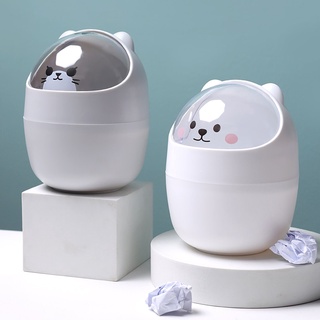 Desktop trash can with cute bear-shaped mini lid