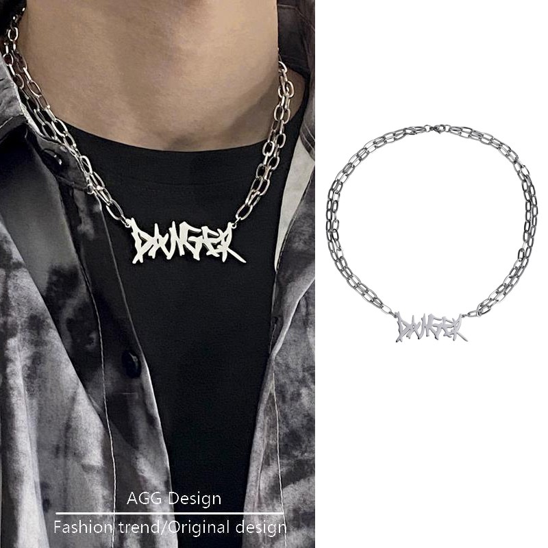 Vòng cổ bằng thép Titan hình chữ gai xương rồng phong cách Punk hiphop cá tính