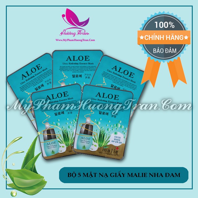 Bộ 5 Mặt Nạ Giấy Aloe (Nha Đam) Malie Ultra Hydrating Essence Mask - Chính Hãng Hàn Quốc