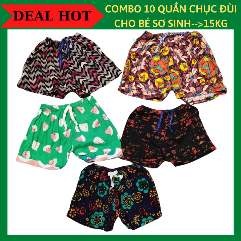 Sét 10 quần đùi chục chất cotton cho bé gái sơ sinh đến 15kg