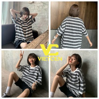 Áo thun tay lỡ form rộng kẻ ngang unisex nam nữ hot trend - vietcen