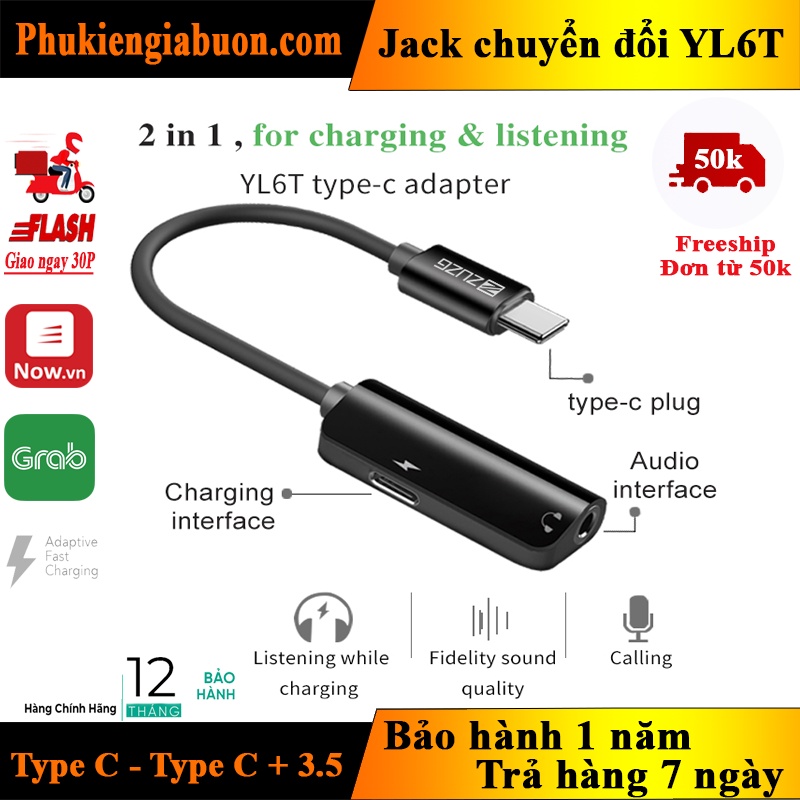 jack chuyển đổi tai nghe type C ra TypeC+3.5 vừa sạc vừa chơi chính hãng YL6T ZUZG