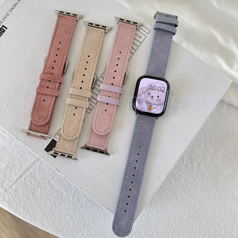 Dây Đeo Bằng Da Và Vải Nhung Mềm Cho Đồng Hồ Thông Minh Series7 6 SE 5 4 3 2 1 Size 41mm 45mm 44mm 40mm 42mm 38mm