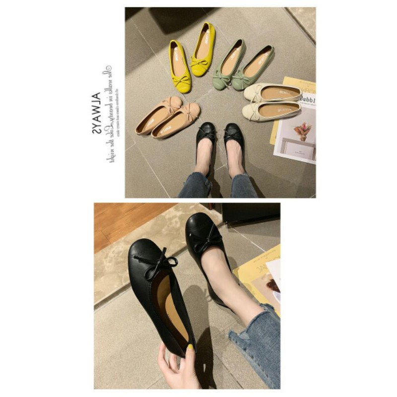 Giày búp bê nữ da trơn đế cao su chống trượt basic