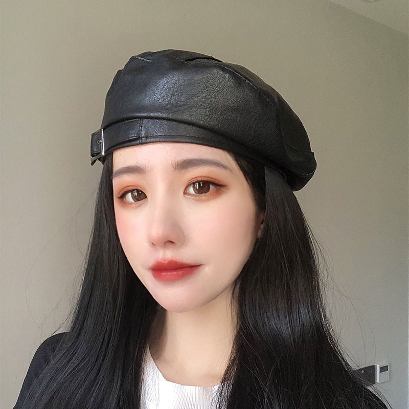 Mũ beret da PU phong cách cổ điển 56-58cm thời trang cho nữ