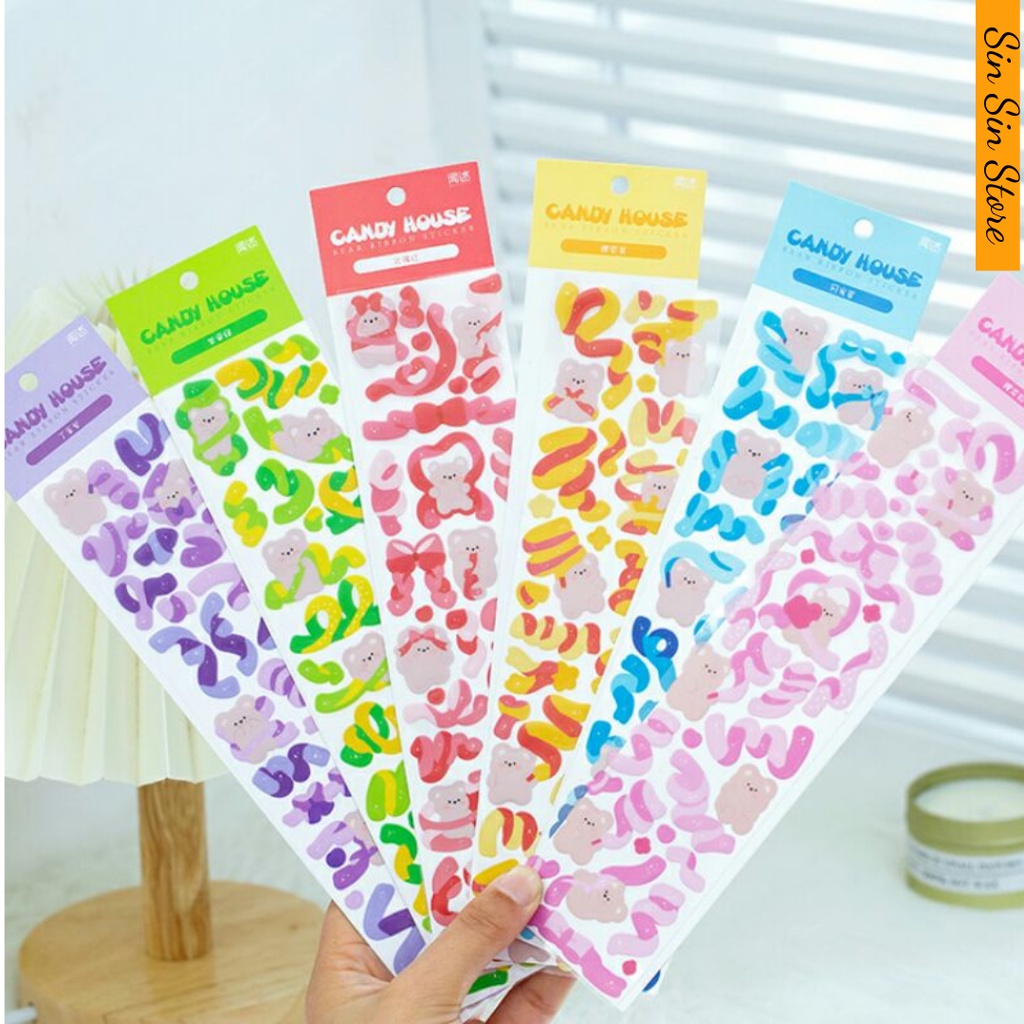 Set 2 tấm ruy băng gấu trang trí toploader, sổ, thiệp