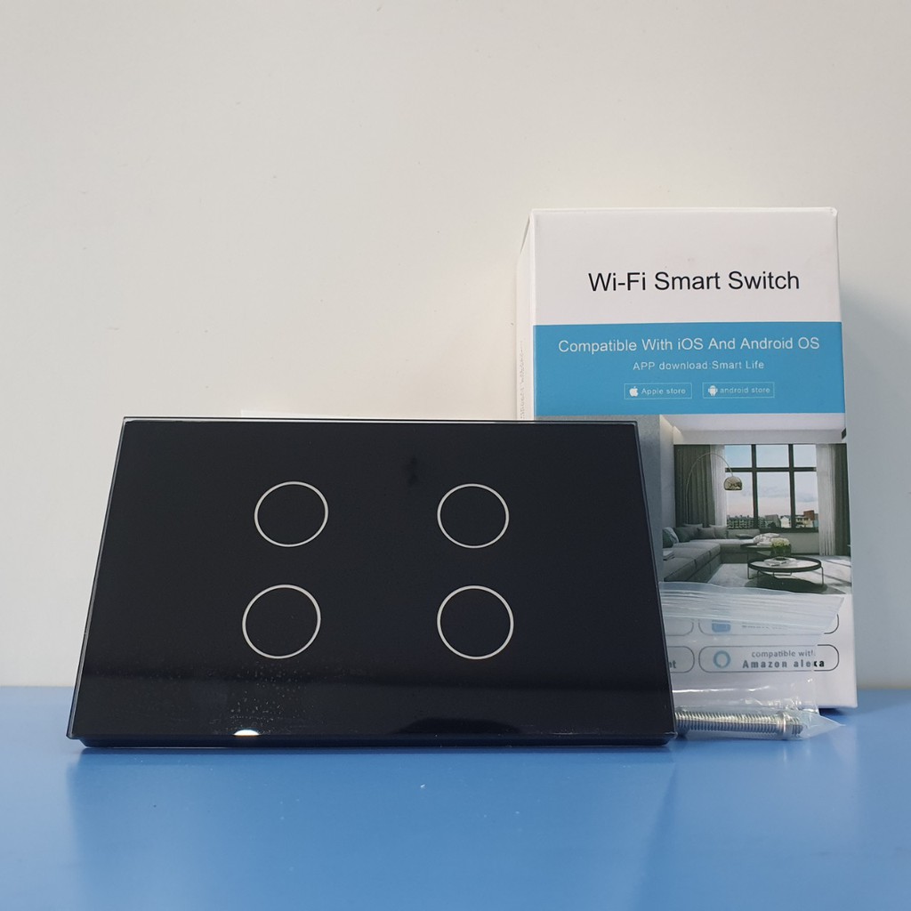Công Tắc Thông Minh Wifi Tuya Smart Cảm Ứng 4 Nút Đen/Trắng (Bảo Hành 2 Năm)