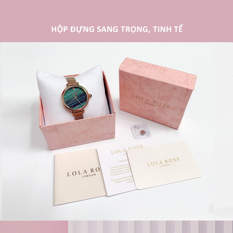 Đồng hồ nữ dây kim loại Lolarose mặt tròn 30mm đá bảo thạch malachite cao cấp sang trọng LR4070 | BigBuy360 - bigbuy360.vn