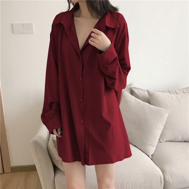 Sơ mi ulzzang nữ vintage đỏ
