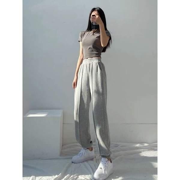Quần Jogger Nữ Cạp Chun Bo Gấu Vải Nỉ Thun Da Cá Siêu Dày ( hàng cõ sẵn )
