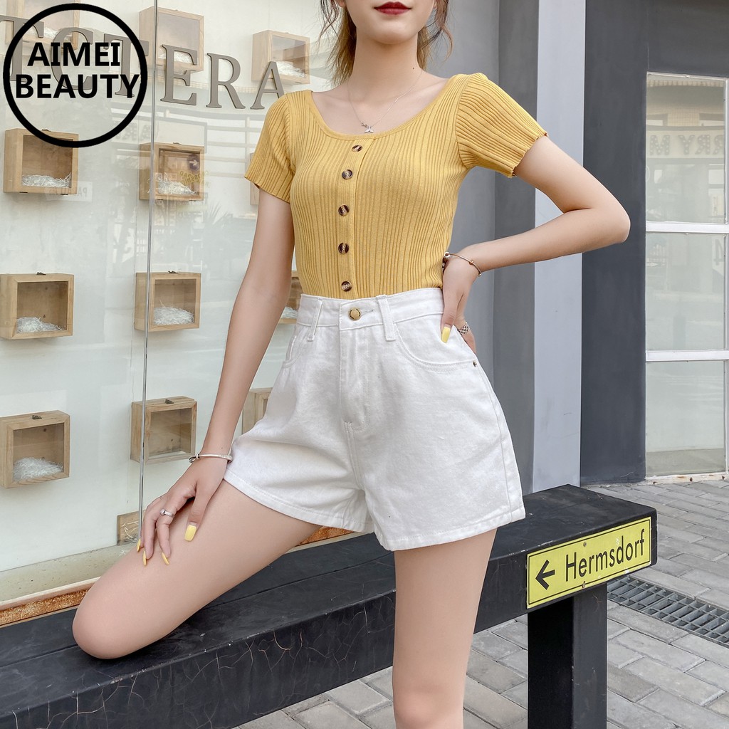 Quần short denim lưng cao thời trang nữ | BigBuy360 - bigbuy360.vn