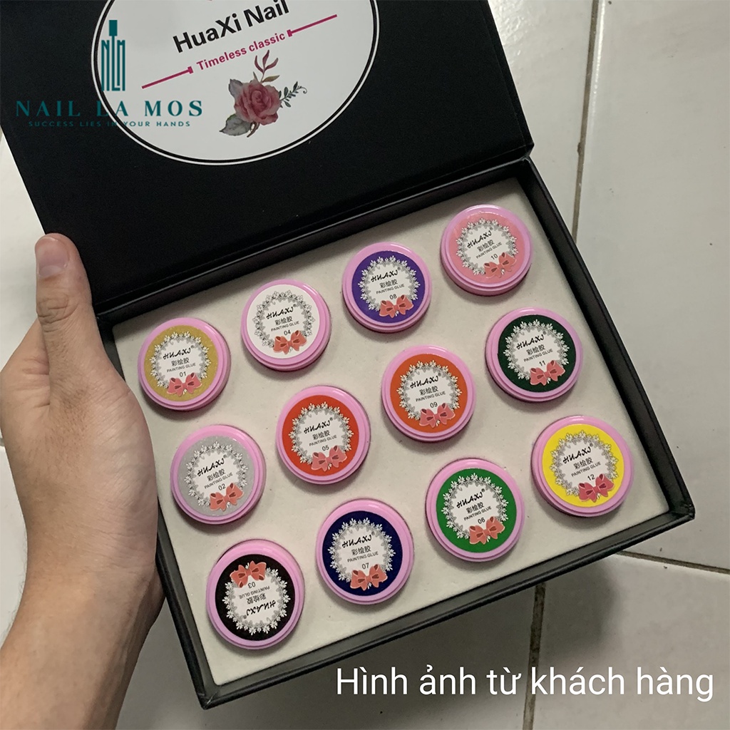 Set gel vẽ Huaxi chính hãng - gel vẽ nổi chất đậm đặc 12 màu chuyên dụng