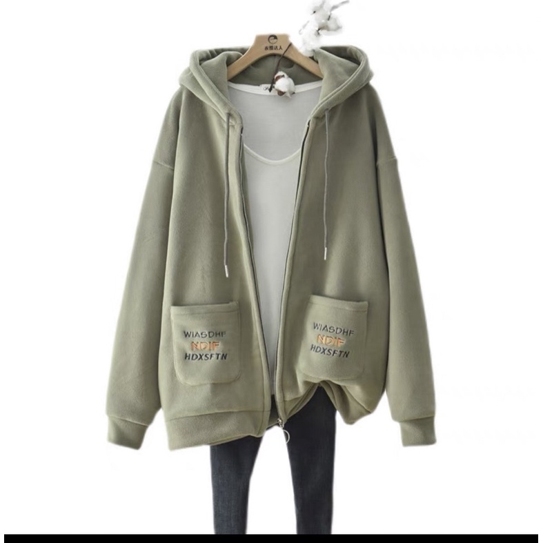 áo khoác hoodie dây kéo thiêu 2 túi