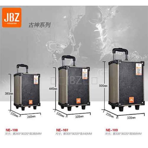 LOA KÉO KARAOKE JBZ NE109 loại 3 tấc và loa kẹo kéo kèm 2 mic không dây chất liện bằng gỗ với bình ác quy trong loa #5