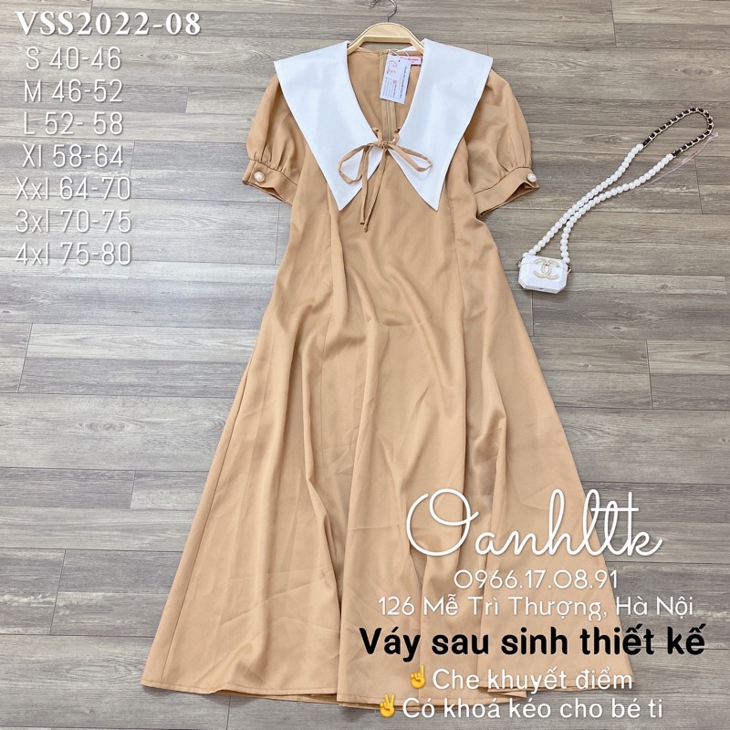 (Bigsize 40-80kg) Đầm che khuyết điểm - Váy sau sinh có khoá kéo cho bé ti cổ lá trắng thắt nơ siêu xinh