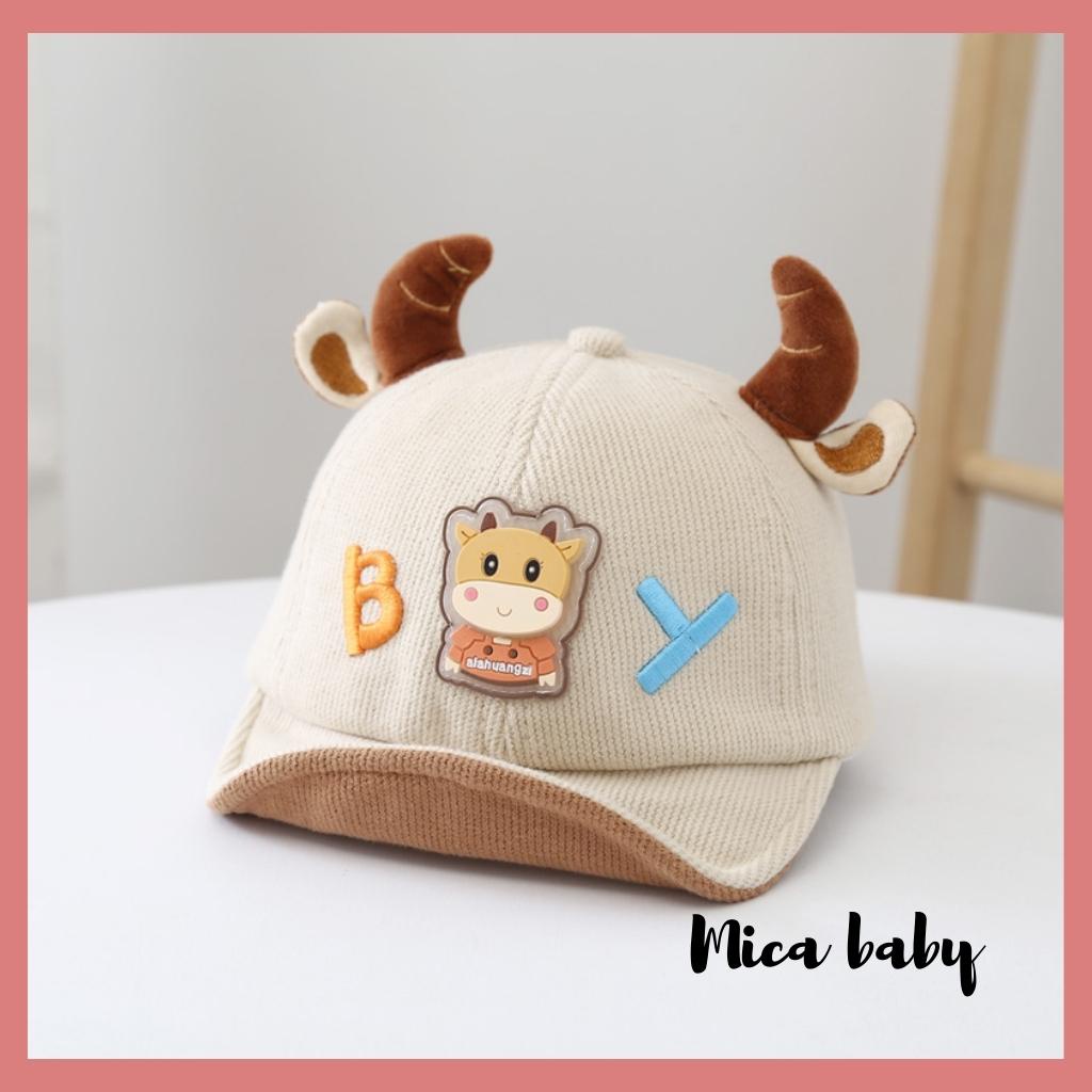 Mũ lưỡi trai mềm họa tiết sừng trâu chữ BY đáng yêu cho bé MH128 Mica Baby
