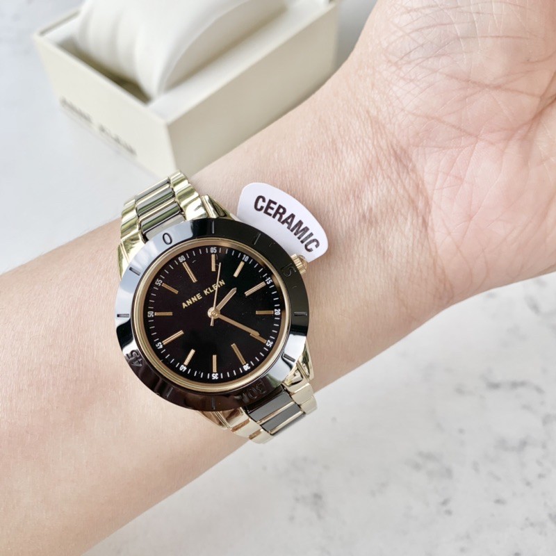Đồng hồ nữ ANNE KLEIN dây demi ceramic và kim loại model AK/3160BKGB