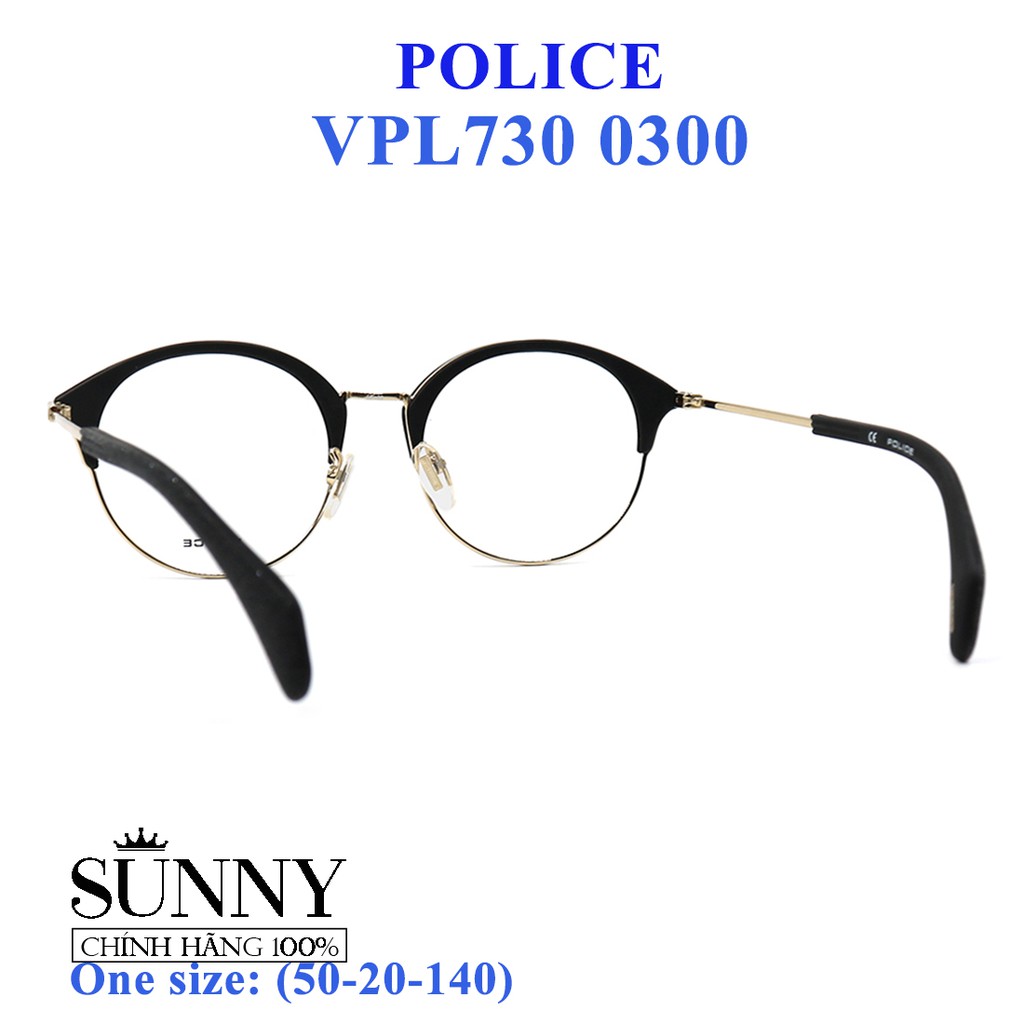 Gọng kính thời trang chính hãng Police VPL730 0300 (50-20-140), thiết kế dễ đeo bảo vệ mắt