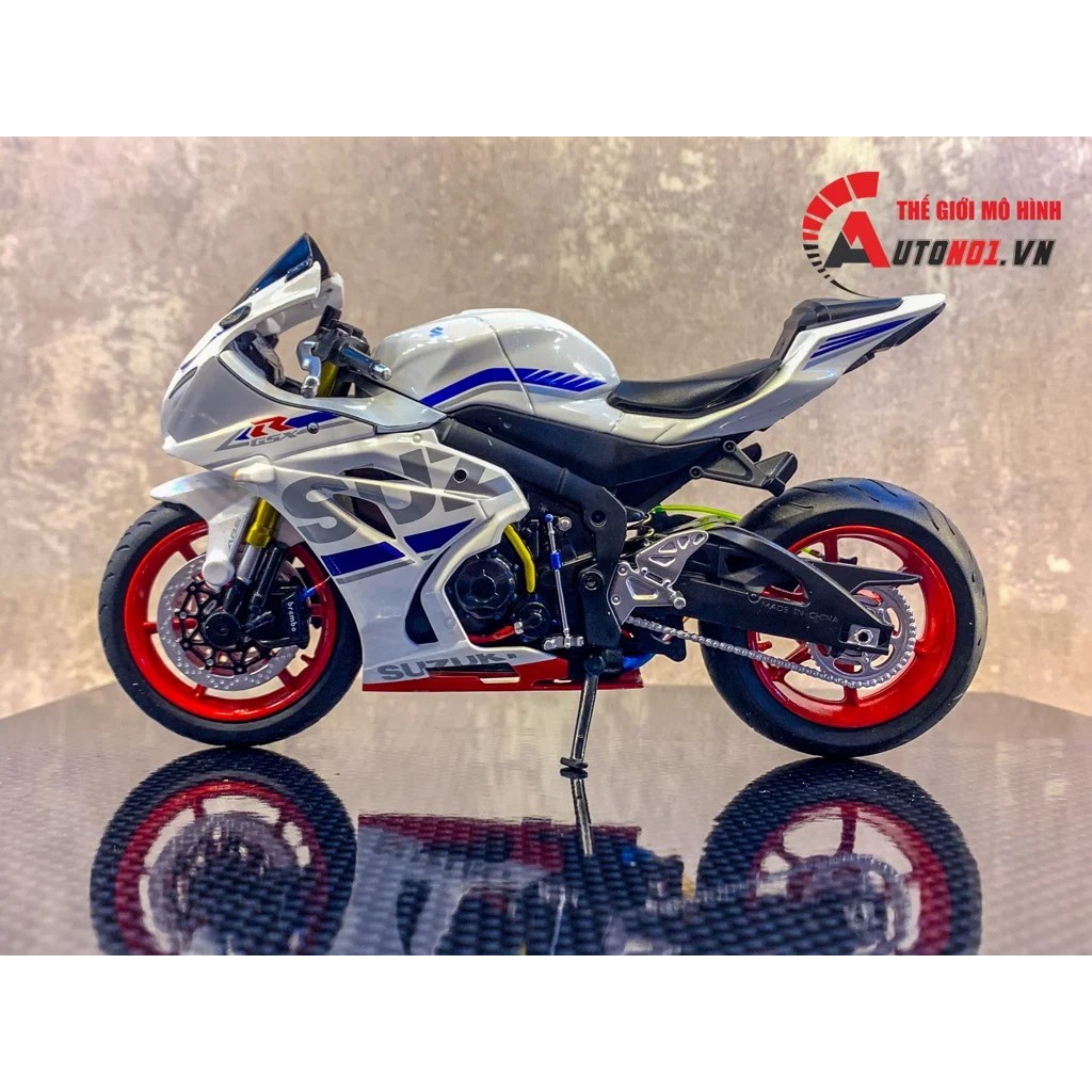 MÔ HÌNH XE ĐỘ SUZUKI GSX-R1000 TRẮNG ĐỘ MÂM - ĐỘ PÔ KIM LOẠI AR BLUE 1:12 AUTONO1 D110