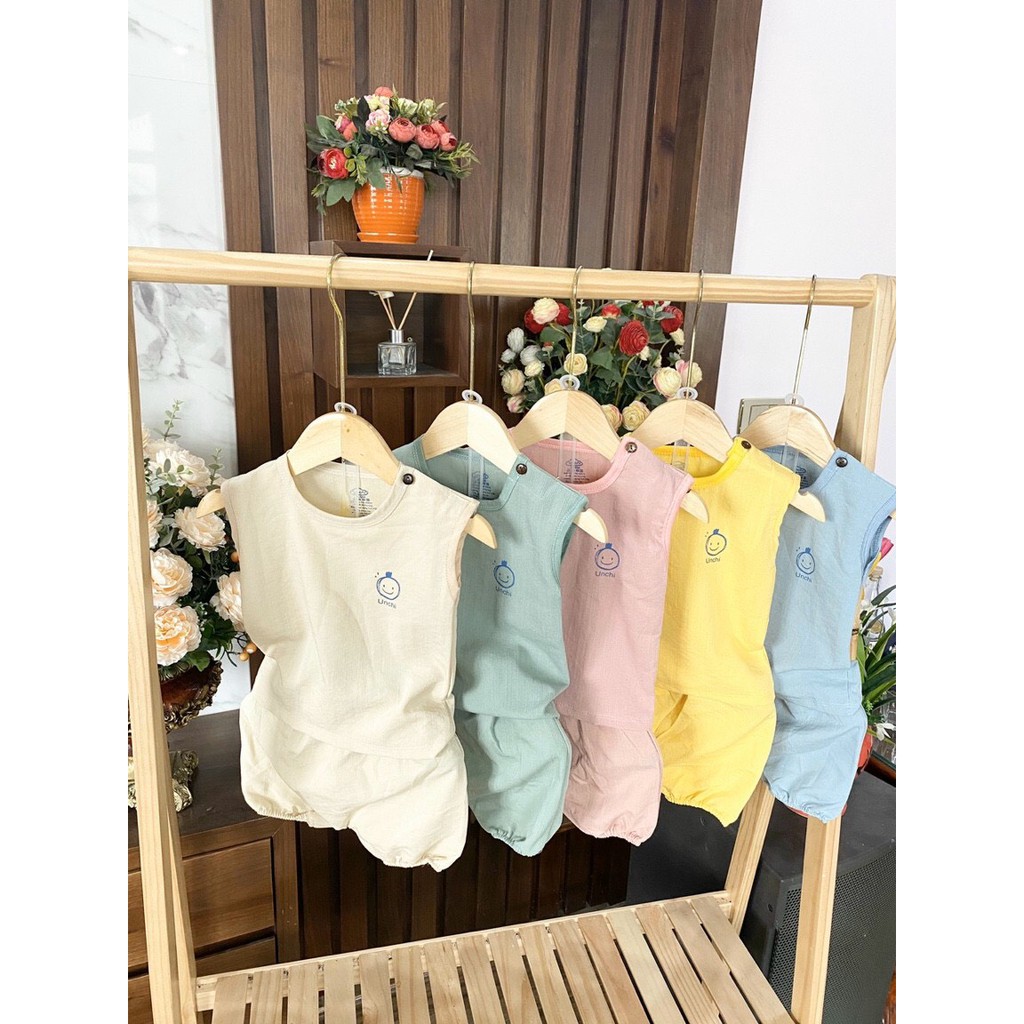 [UNCHI CHÍNH HÃNG] Bộ ba lỗ unchi vải đũi cho bé trai/ bé gái