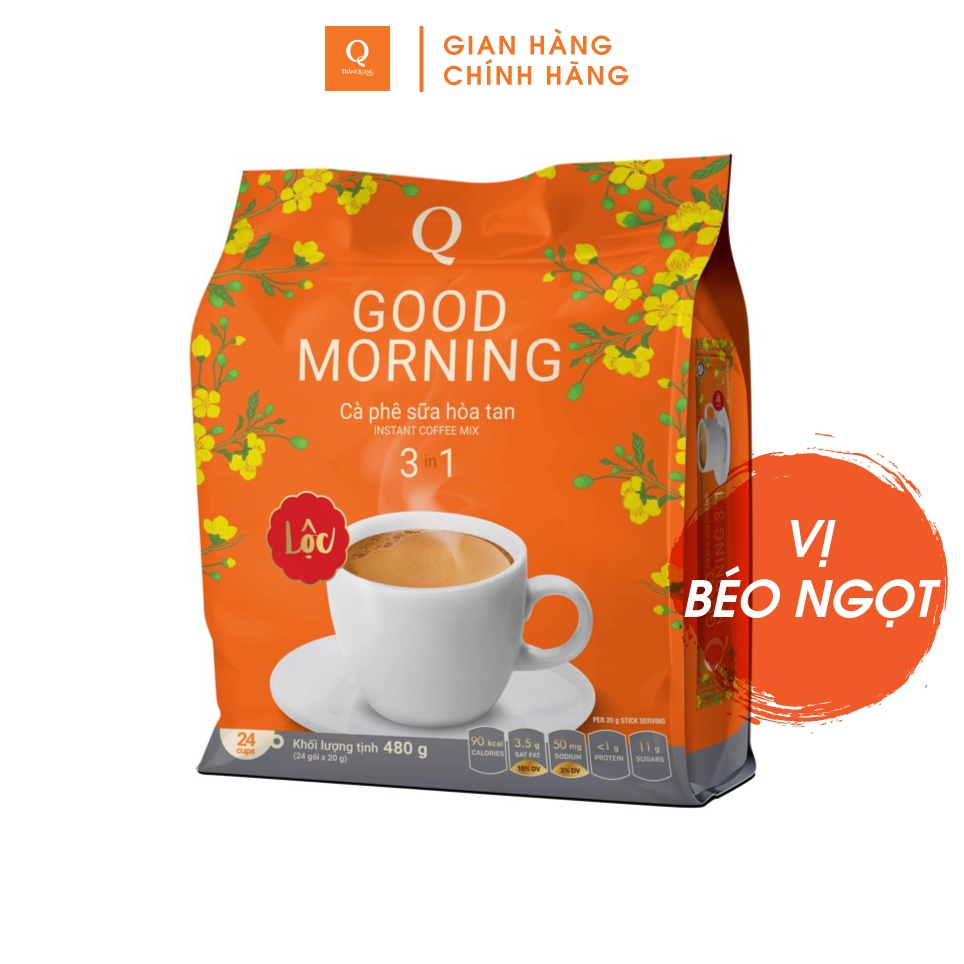 Cà phê Hoà tan 3 in 1 Goodmorning bịch 24 gói x 20gr Cafe sữa uống liền