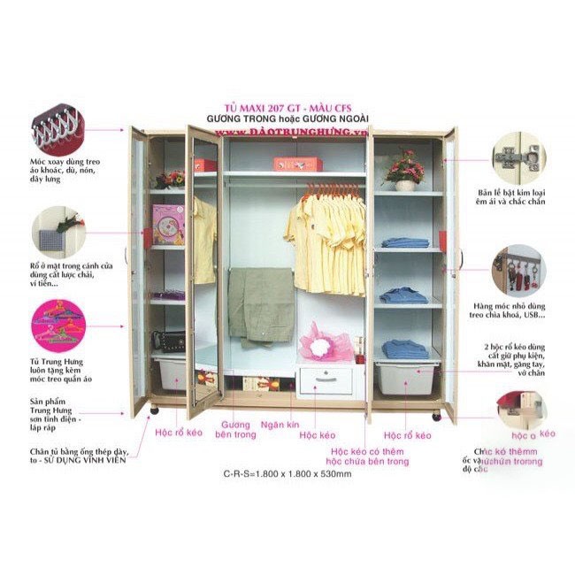 Tủ sắt quần áo lắp ráp Trung Hưng – TSLR22