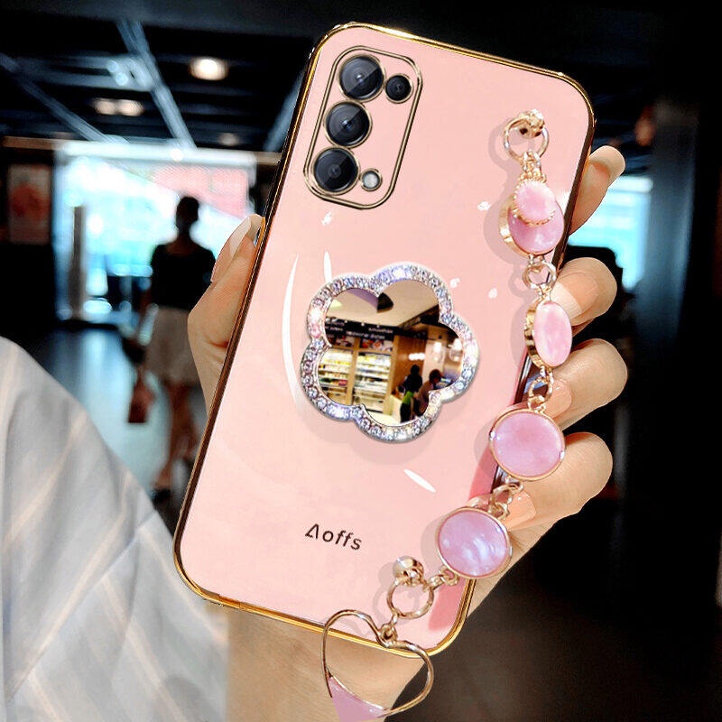 Ốp Điện Thoại Mềm Đính Đá Lấp Lánh Tích Hợp Gương Trang Điểm Hình Hoa Cho OPPO A92 OPPO A52