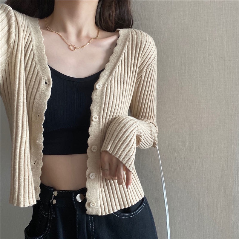 Áo Khoác Cardigan Dệt Kim Mỏng Tay Dài Cổ Chữ V Thời Trang Mùa Thu  Mới Cho Nữ