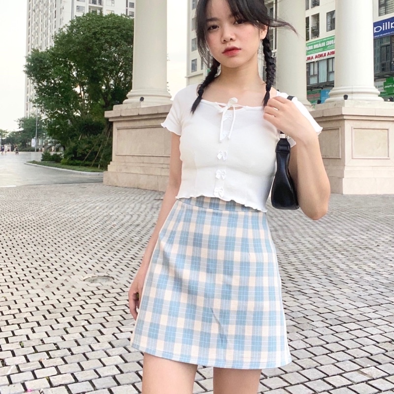 Chân váy ngắn chữ A kẻ caro phong cách Hàn Quốc - CV21002