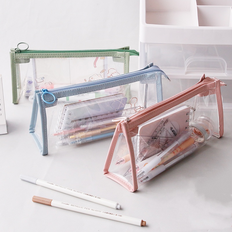 Túi Đựng Bút Bằng TPU Trong Suốt Chống Nước Hình Tam Giác Khung Màu Morandi C6645