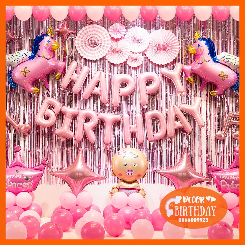 Set Trang Trí Sinh Nhật ️🦄TUỔI NGỰA🦄 Siêu Dễ Thương Cho Bé Gái, Đầy Đủ Như Hình Tặng Kèm Đồ Bơm Băng Dính
