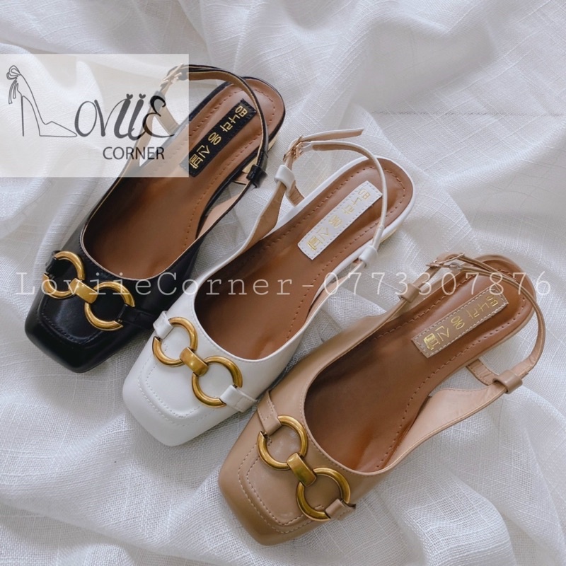 SANDAL SỤC LOVIIE CORNER - GIÀY NỮ THỜI TRANG ĐẾ VUÔNG 3CM - GIÀY SỤC MŨI VUÔNG XÍCH VÀNG GÓT BỌC ĐỒNG G211223